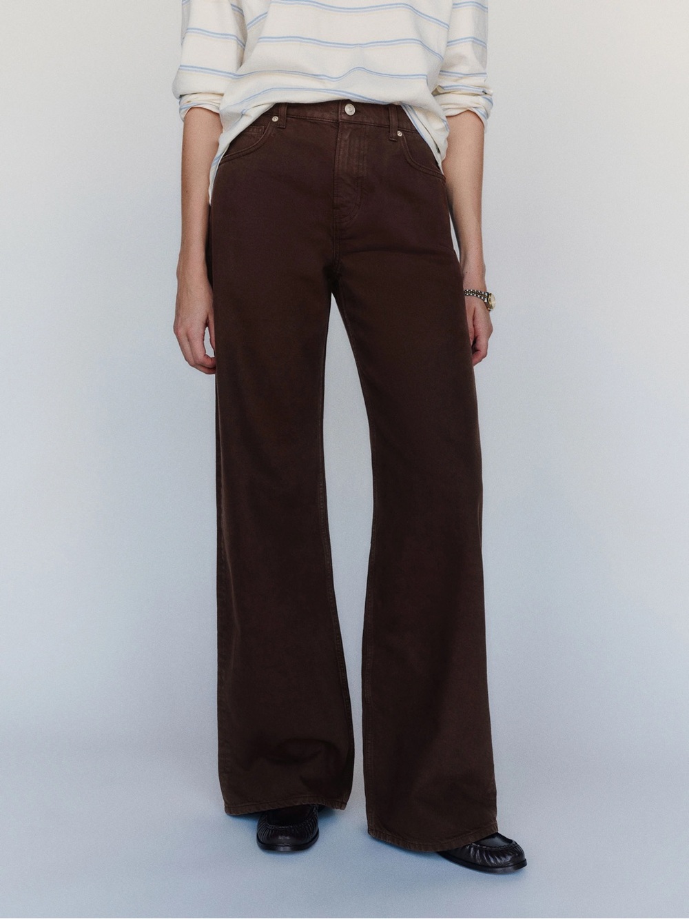 Reformation Cary Low Rise Slouchy Wide Leg Jeans Brown Waist 28